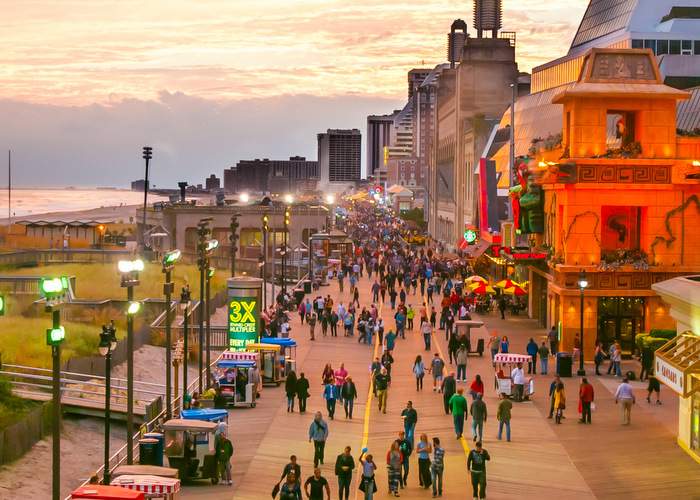 Atlantic City’s iconic, 4-mile boardwalk draws crowds to its restaurants, rides, shops and casinos.  Contributed by Larry Sieg